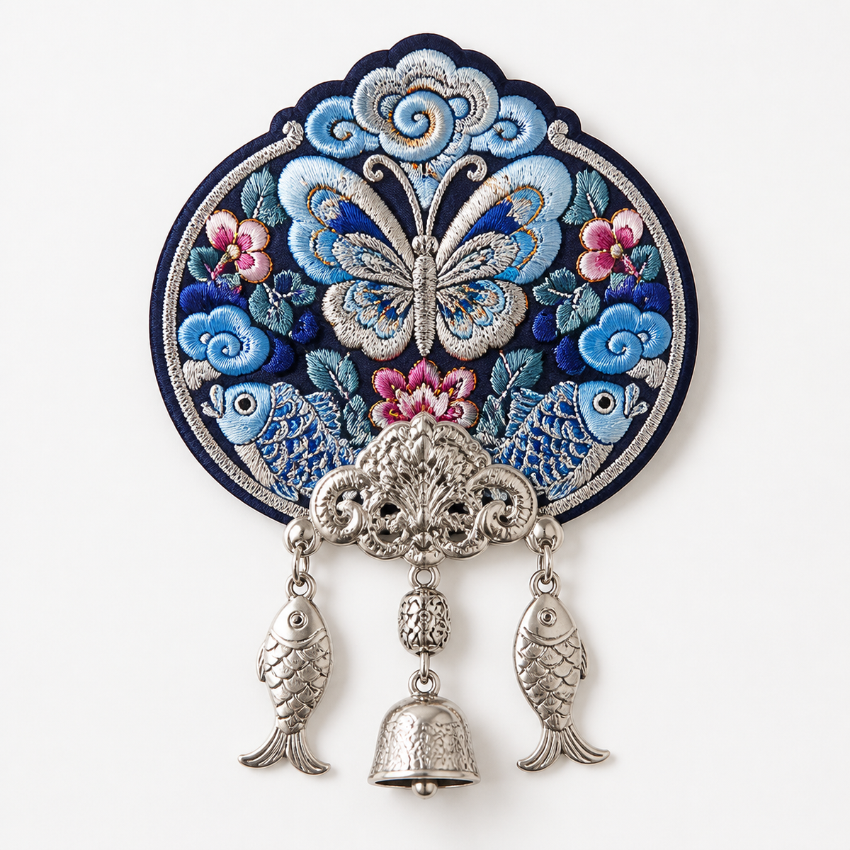 Miao Embroidery Fridge Magnet with Silver-Tone Tassel