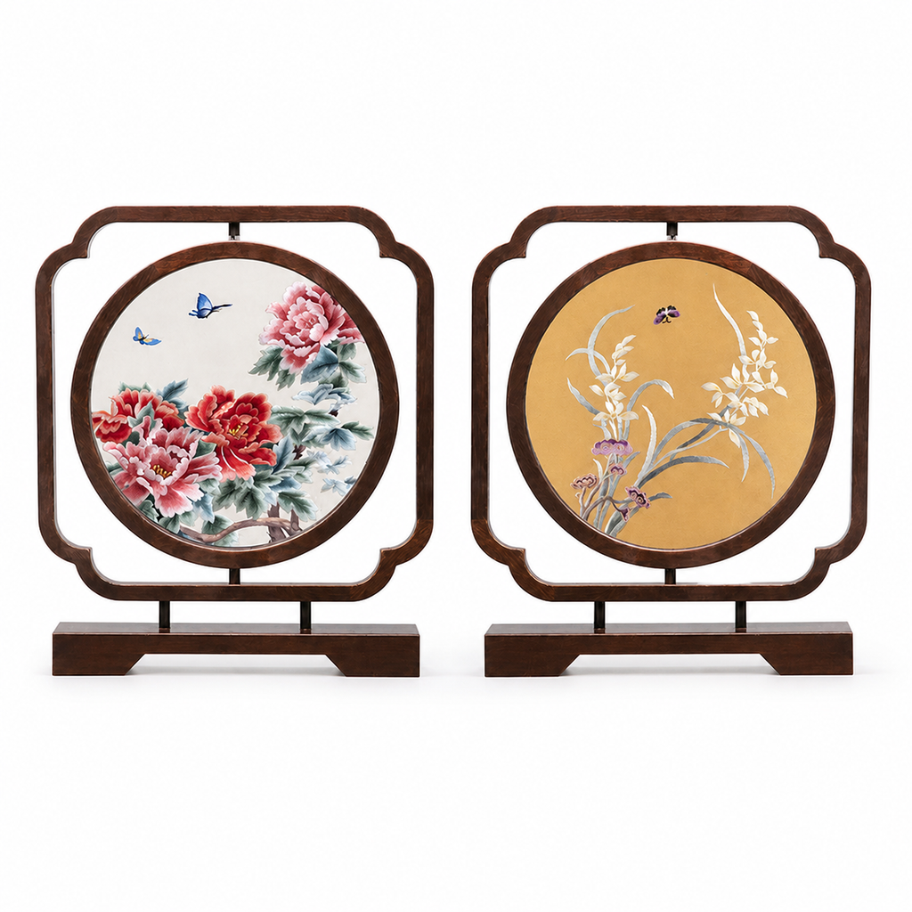 Handmade Double-Sided Su Embroidery Table Screen