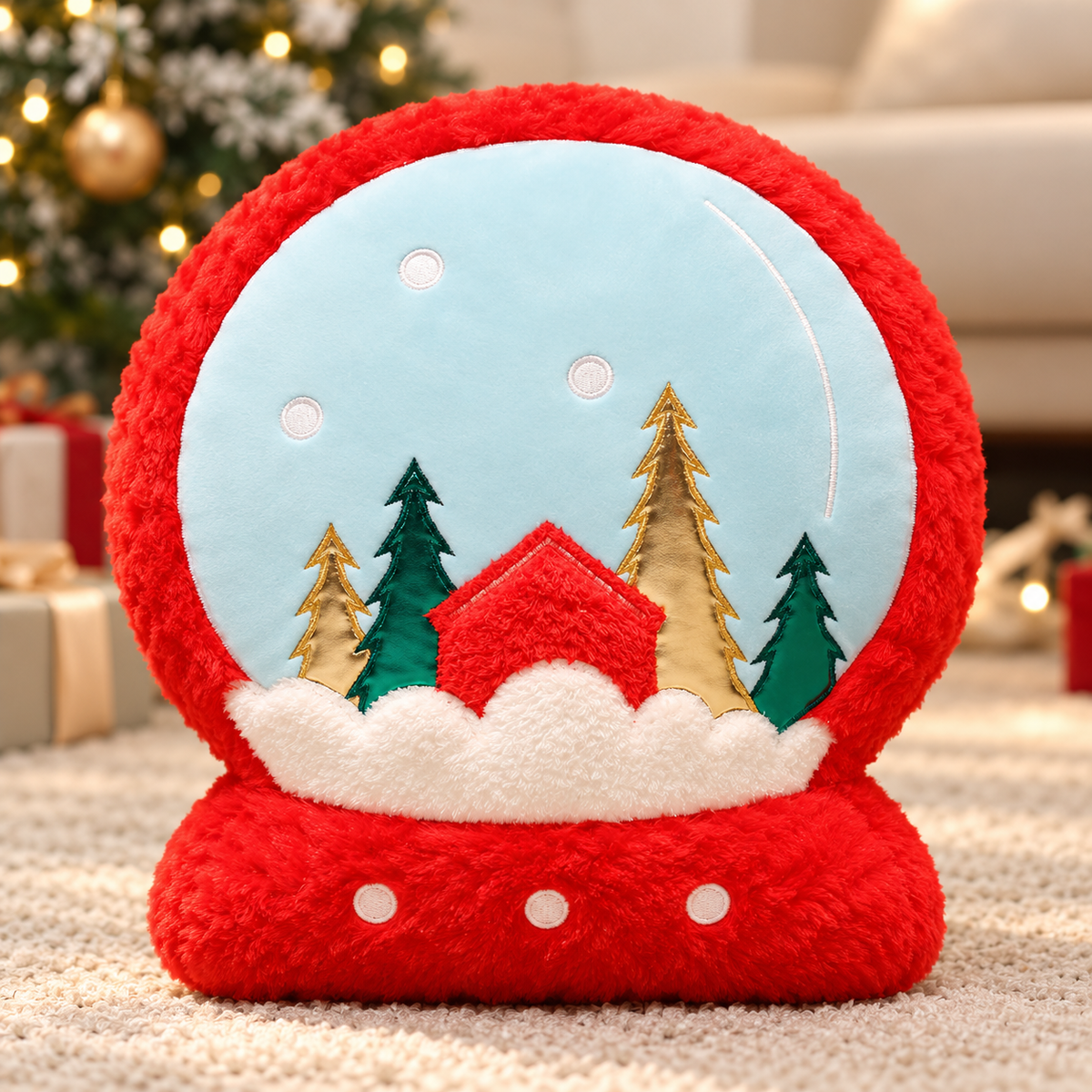 Christmas Tree Plush Cushion with Cartoon Eyes