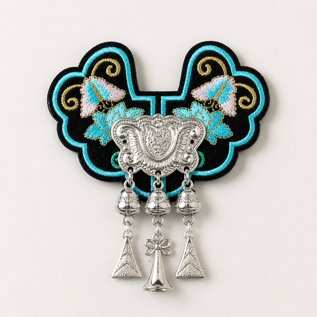 Miao Embroidery Fridge Magnet with Silver-Tone Tassel Charms