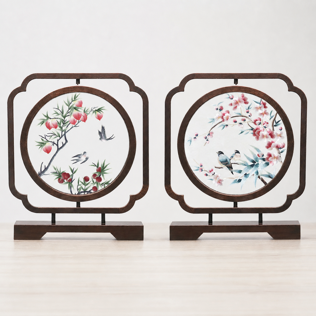 Handmade Double-Sided Su Embroidery Table Screen