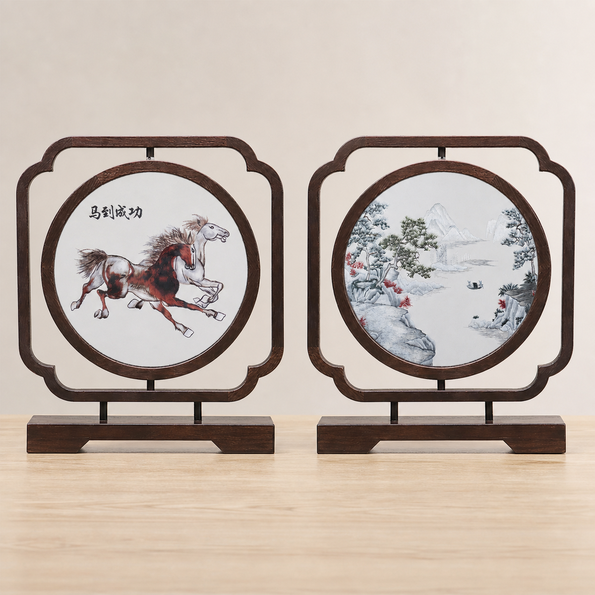 Handmade Double-Sided Su Embroidery Table Screen