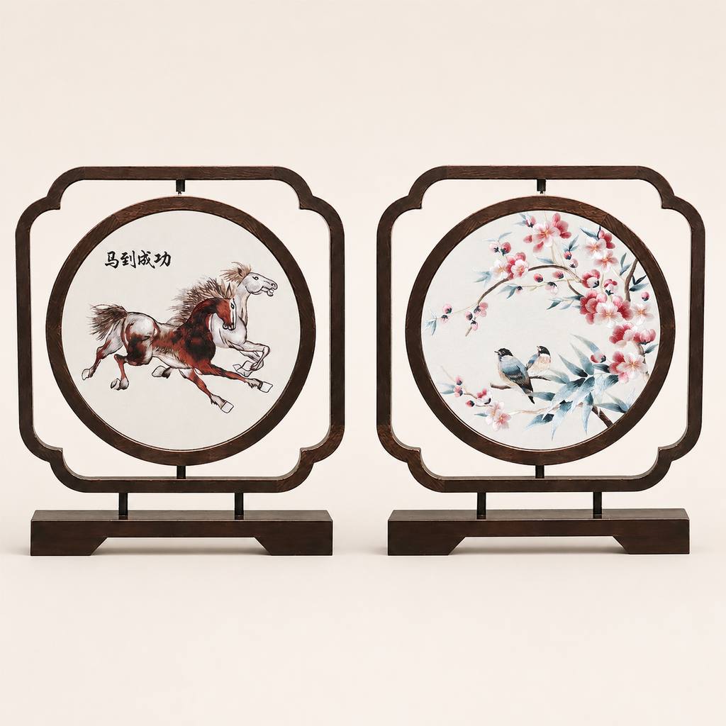 Handmade Double-Sided Su Embroidery Table Screen